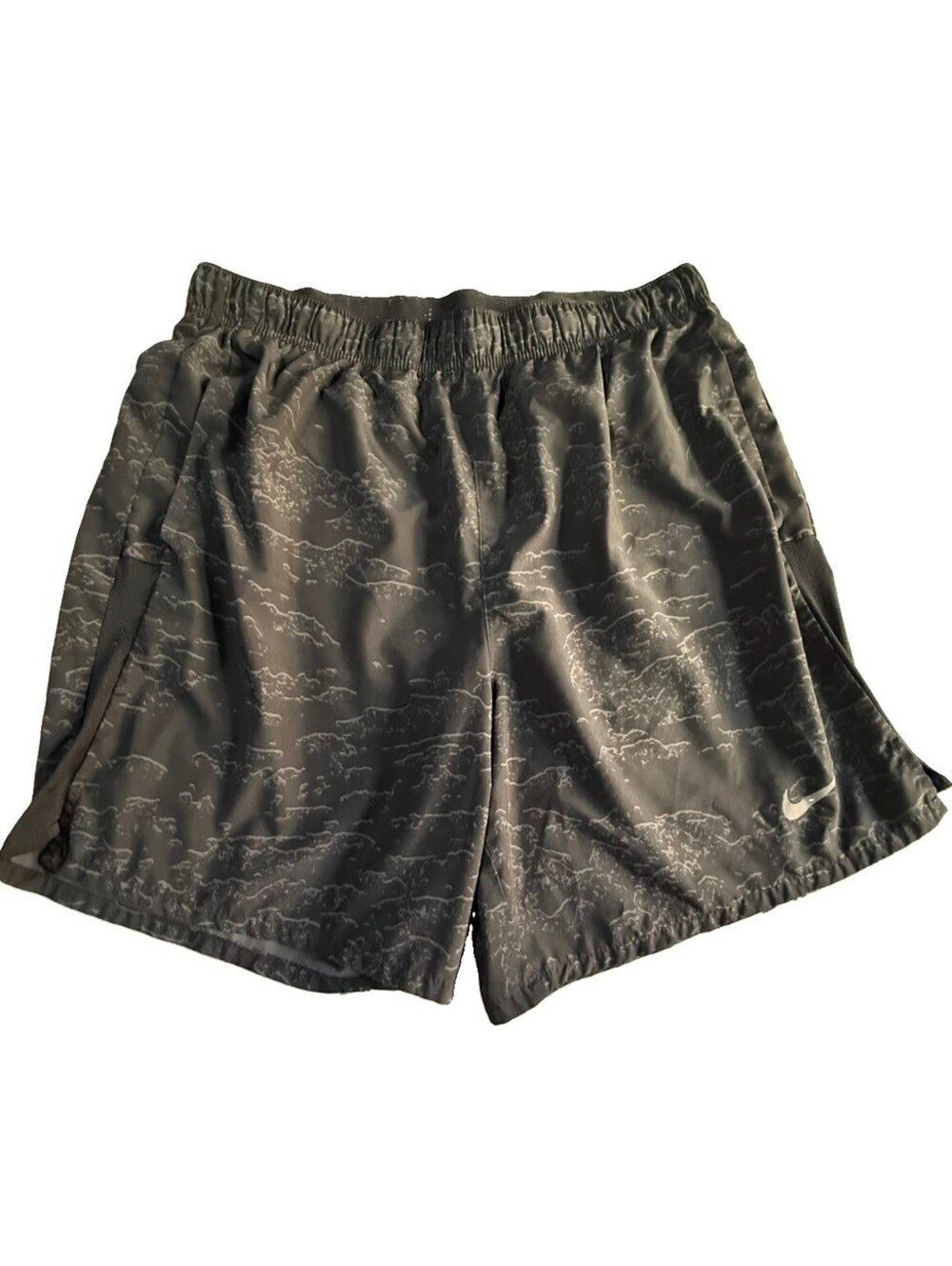 Nike Dri-FIT Men's Running Shorts M Black Gray Abstract Pockets Drawstring